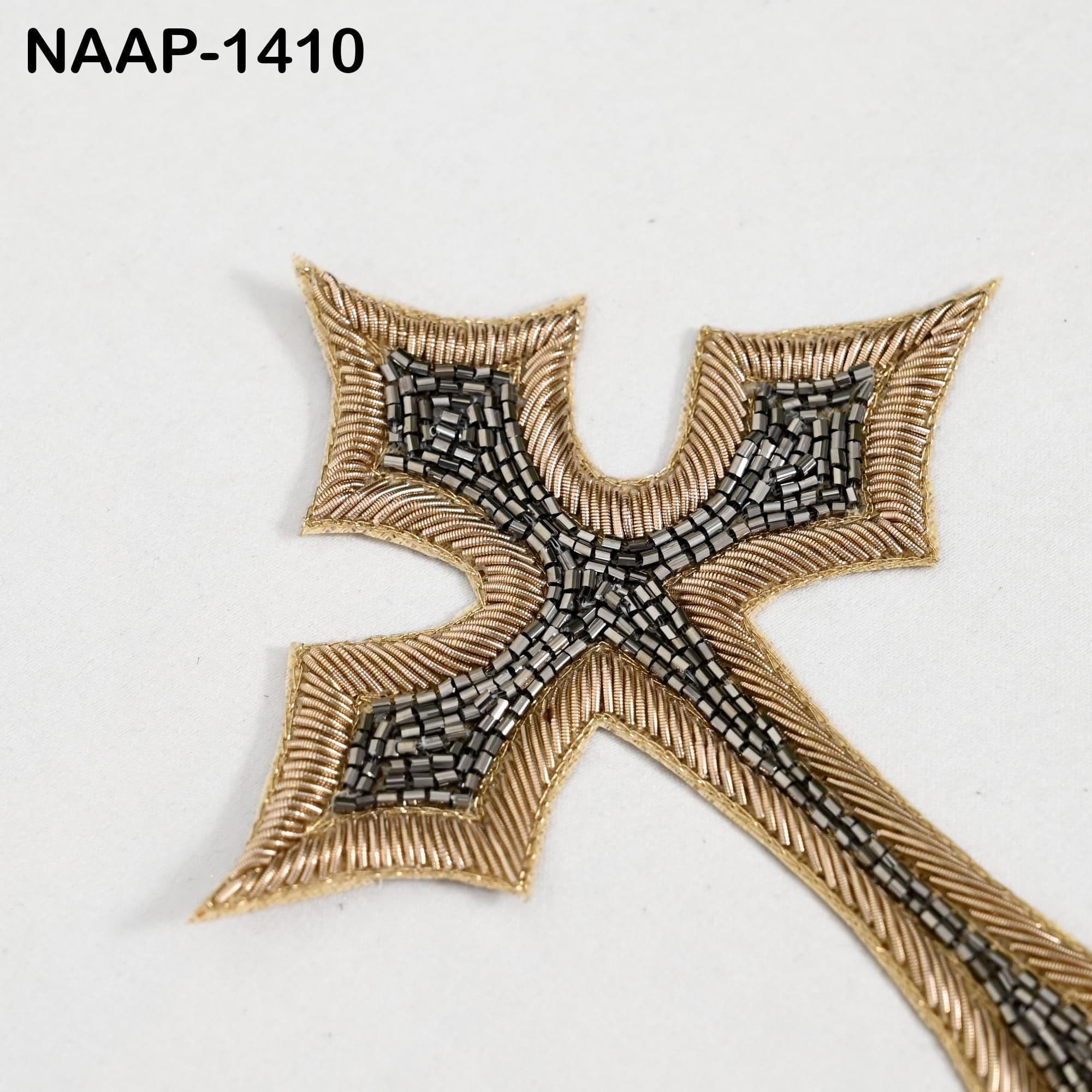 Zardozi Cross Applique (Set of 2): Gold & Silver Religious Embroidery