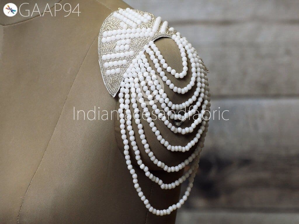 Beaded Tassel Shoulder Patches: Rhinestone Epaulet Applique (1 Pair)