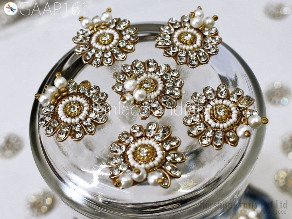 Zardozi Rhinestone Appliqués (30 Pieces): Indian Embroidery Patches