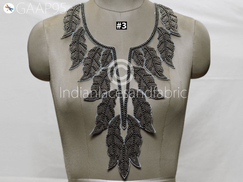 Beaded Neckline Patch: Handcrafted Indian Embroidered Applique (16x10 Inches)