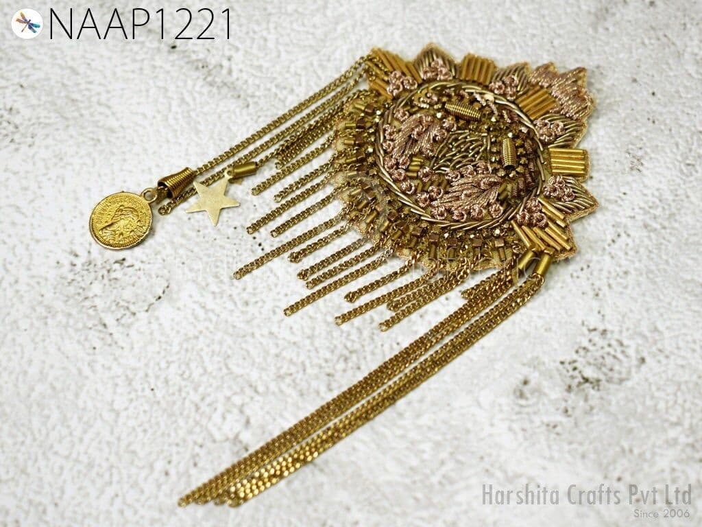 2 Pc Vintage Beaded Applique: Indian Handmade Hanging Chain Patches