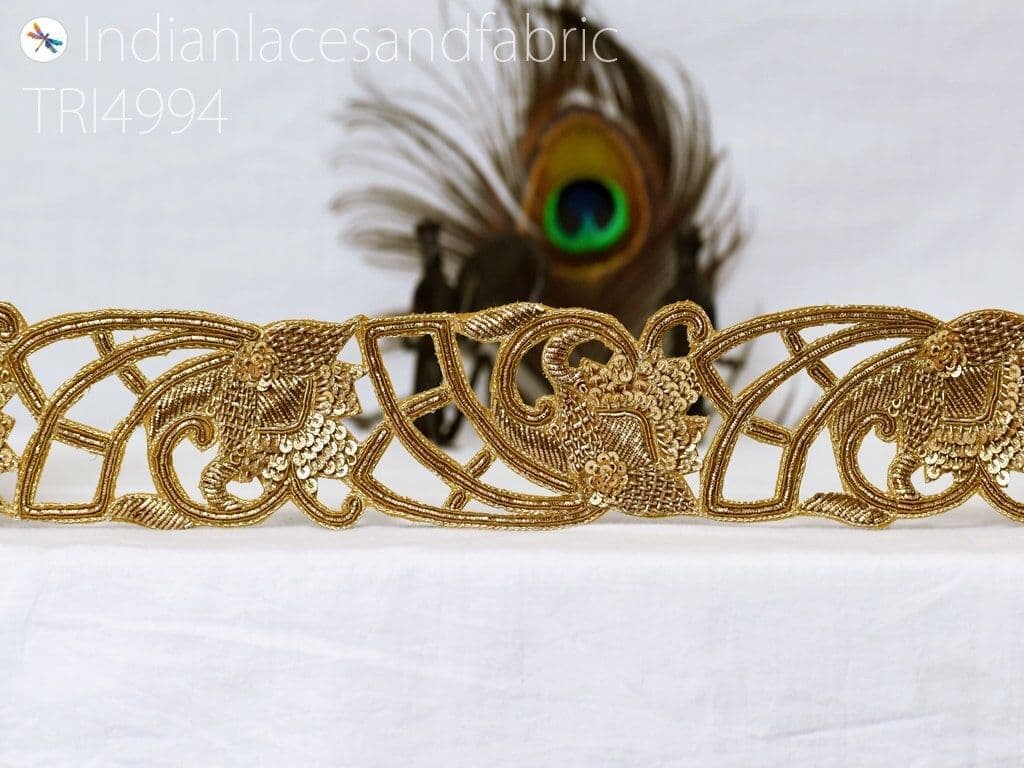 Zardosi Gold Trim: Handcrafted Indian Saree Border, Bridal Sash (2.5" Wide)